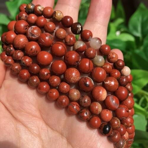 4 6 8 10 12 mm Natural Red River Stone White Stripe Round Loose Beads For Jewelry Making DIY Necklace Bracelet 15 inch Wholesale