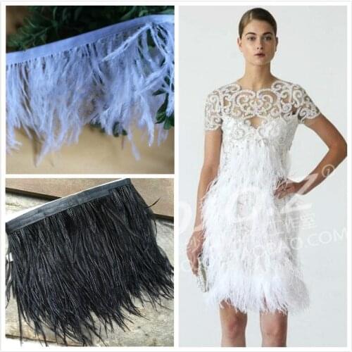 3 Yard/lot Ostrich feather ribbon lace trim 10-15cm tassel fringe high quality DIY Feather Cloth wedding dress decoration fabric