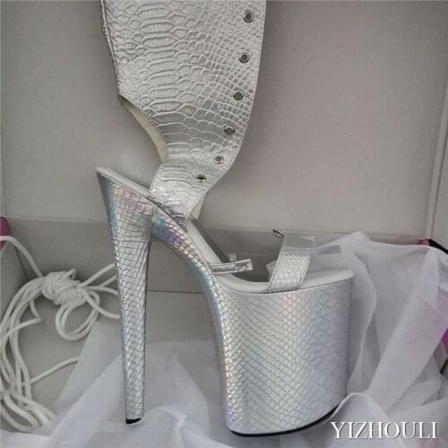 Summer womens ankle boots, night club show, fashion lacing soft leather boots, 20 cm color-changing high heel ankle boots