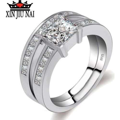 Set for Women 925 Silver Ring 6mm Square AAA Zircon Engagement diamond Ring Fine Jewelry Moissanite Mens Domineering Ring
