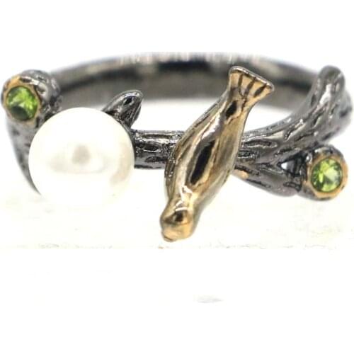 26x25mm 20g Ring For Women Gothic Unique Black Gold Color Created Blue Aquamarine Gift Street Fashion Jewel Anillos