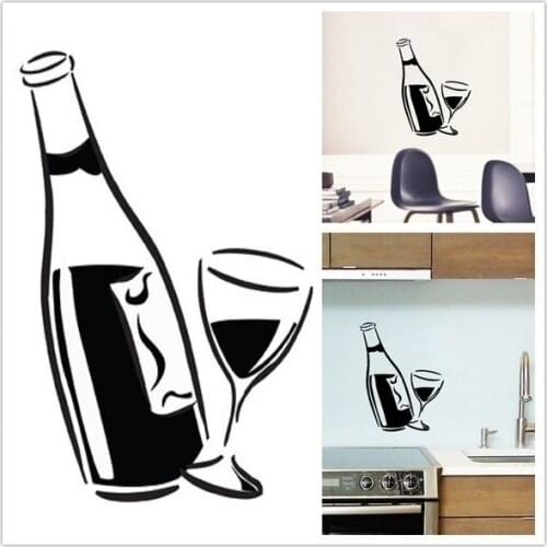 New Hot Wine Glass and Bottle Kitchen Wall Decal Restaurant Bar Diy Art Vinyl Sticker Home Room Decor