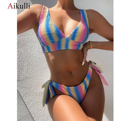 New Colorful Bikinis Brazilian Swimsuit Women Sexy V-Neck Bikini Set 2021 Summer Female Bather Beach Girl Swimming Bathing Suits
