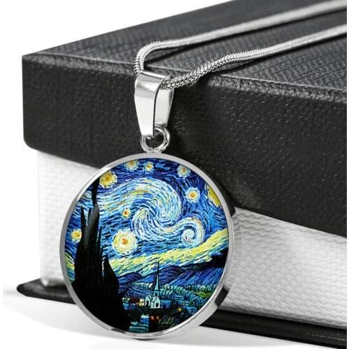 Van Gogh Starry Night Choker Necklace Art Photo Crystal Cabochon Glass Pendant Chain Necklace Women Jewelry Christmas Gift