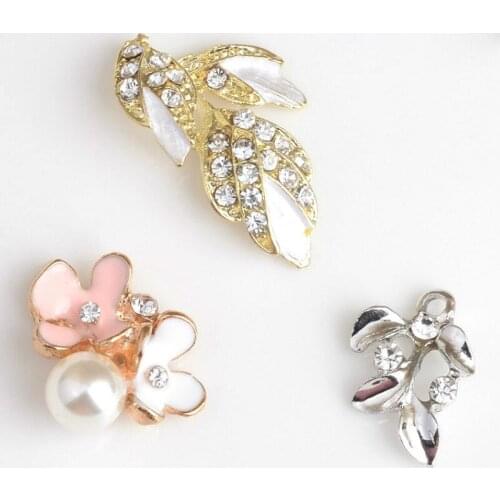 40pcs Flower pearl Floating Enamel Charms Alloy Pendant button for bracelet DIY Fashion Jewelry Accessories