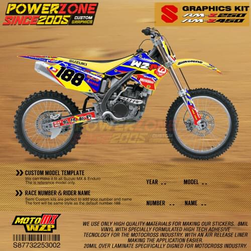PowerZone Custom Team Graphics Backgrounds Decals 3M Stickers Kit For Suzuki RMZ250 04-06 07-09 10-18 RMZ450 08-17 RM 03-08 002