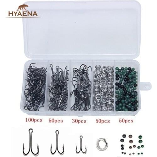 Hyaena 280pcs/Box Split Rings Connector With 4mm Fishing Beads For Lure Fishing Double Hooks 4# 6# 8