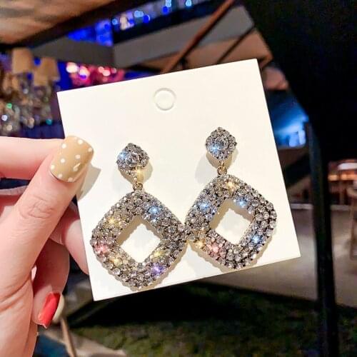 Luxury Wedding Big Earrings for Women Geometric Triangle Metal Crystal Drop Dangle Fashion Party Earring Jewelry Bridesmaids