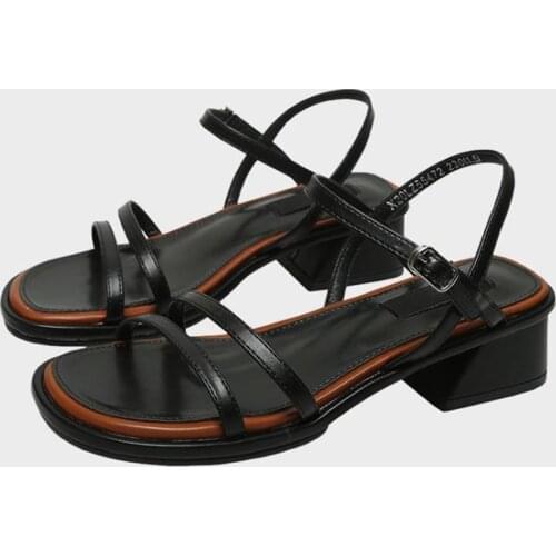 Narrow Band Fashion Summer Sandals Ladies Med Thick Heel Shoes Open Toe Gladiator Sandals Thick Bottom Women Casual Shoes