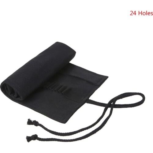 YYDS Black Color School Pencil Case Roller 12/24/36/48/72 Holes Canvas Roll Up Makeup Canvas Pen Bag For Girls Boys Stationery