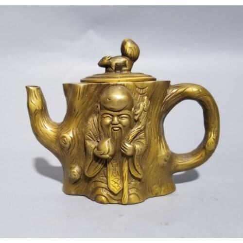 China brass longevity Buddha teapot crafts statue