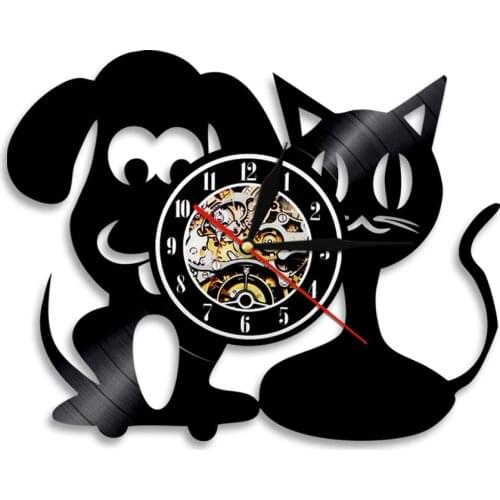 Veterinary Clinic Wall Clock Pet Cat Dog Animal Vinyl Record Wall Clock Modern Design Home Decor Living Room Decoration Gift