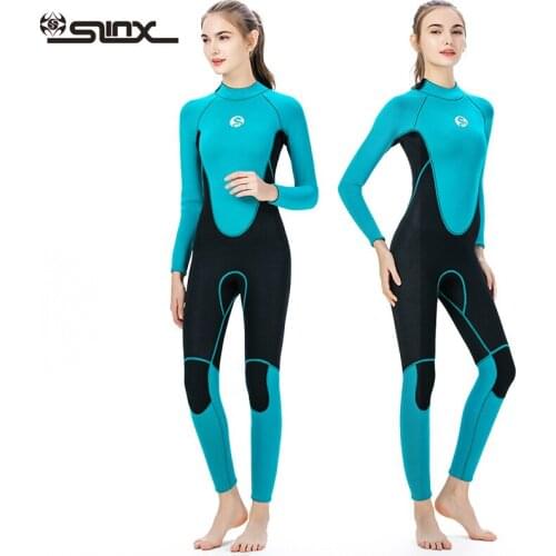 Woman one-piece diving suit 3mm slim fit sunscreen UV Protection Keep warm diving suit long sleeve aqua color diving wetsuit