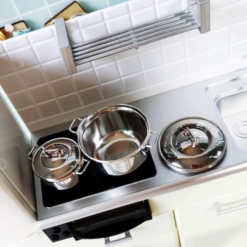 1Pc 1/12 Dollhouse Miniature Imitated Stainless Steel Casserole Kitchen Cookware