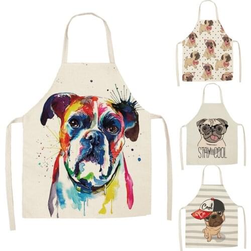 1 Pcs Parent-child Kitchen Apron Funny Dog Printed Sleeveless Cotton Linen Aprons for Men Women Home Cleaning Tools