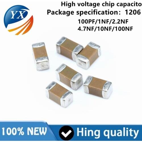 100pcs MLCC 1206 X7R 10% SMD High Voltage Chip Capacitor 100PF 1NF 10NF 103K 100NF 104K 250V/1000V