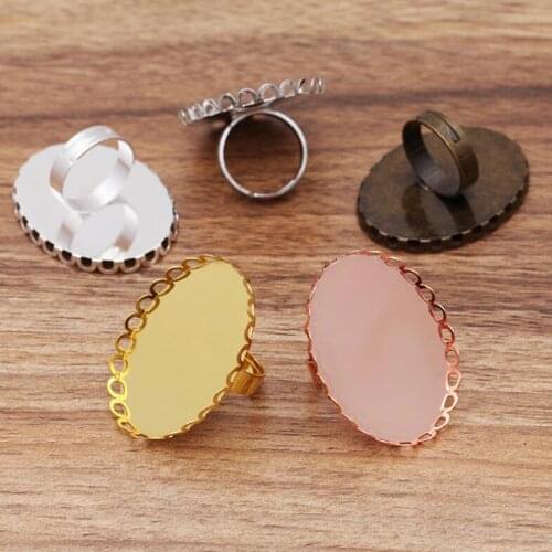 100pcs Lace Oval Tray Adjustable Ring Settings Blank/Base Fit 30x40mm Glass Cabochons Buttons Ring Bezels