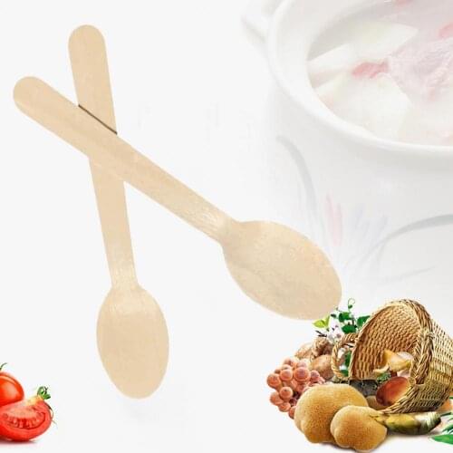 100Pcs Disposable Wooden Spoon Smooth Disposable Wood Heat-resistant Single-use Mini Ice Cream Spoon Western Dessert Scoop