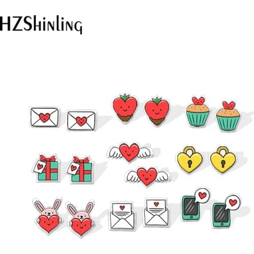 2020 New Valentines Day Stud Earring Love Lock Letter Acrylic Earrings Resin Epoxy Funny Jewelry Gifts Girl