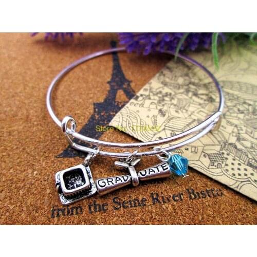 3pcs/lot Hot sale 65mm bangles with Graduation Cap, Graduation charms
