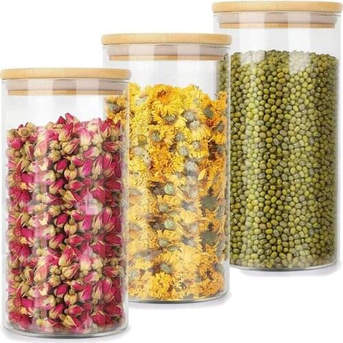 3 Pack 1500Ml Glass Food Jars with Bamboo Lids, Glass Storage Containers with Airtight Wood Lids Kitchen Canisters Set