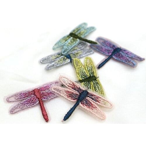 6pc/lot Fashion small dragonfly embroidery Patches for clothing DIY colorful sew on cute parches applique for clothes