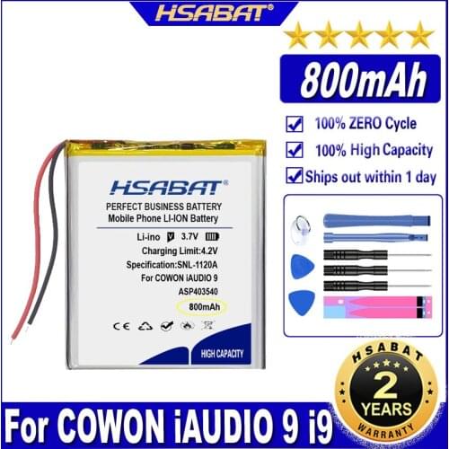 HSABAT i9 800mAh Battery for COWON iAUDIO 9 i9 Speaker Batteries