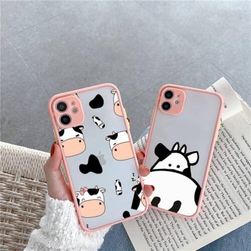 Cow Milk Black White Phone Case Matte For iPhone 12 Mini 11 Pro XR XS Max 7 8 Plus X Hard PC Back Cover