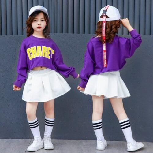 Kids Modern Dance Costumes Cropped T Shirt Tops Hip Hop Show Ballroom Skirt Girls Dancing Clothes Jazz Streetwear Dancewear