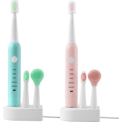 Electric toothbrush USB rechargeable adult waterproof sonic toothbrush 4 mode travel with 3 brush heads with charging base beaut