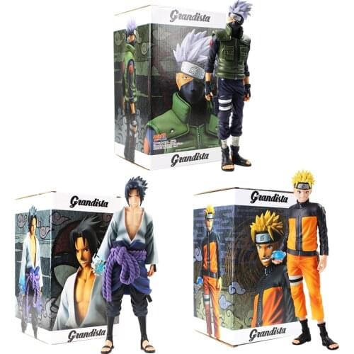 3Styles 28cm Anime Naruto Shippuden Uzumaki Uchiha Sasuke Hatake Kakashi Cartoon PVC Figure Grandista Shinobi Relations Toys