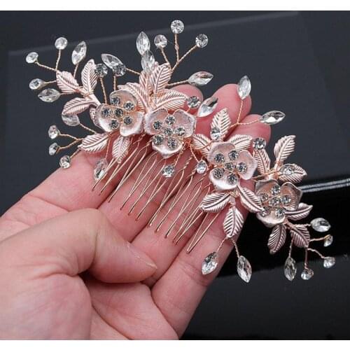 Rose Gold Hair Comb Ladies Hair Accessories Rhinestone Flower Bridal Hair Comb Women Accessories Head Jewelry Ornament