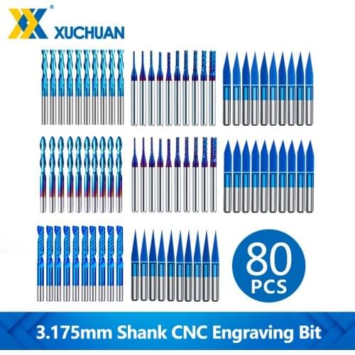 CNC Engraving Bit Kit 3.175mm Shank Milling Cutter Carbide End Mill Set CNC Machine Milling Tools CNC Router Bit