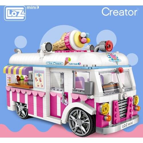 LOZ Mini Blocks Building Bricks Technic Ice Cream Van Pink Car Cake Bus Model Educational Assembly Kids Toys Gift Creator 1112