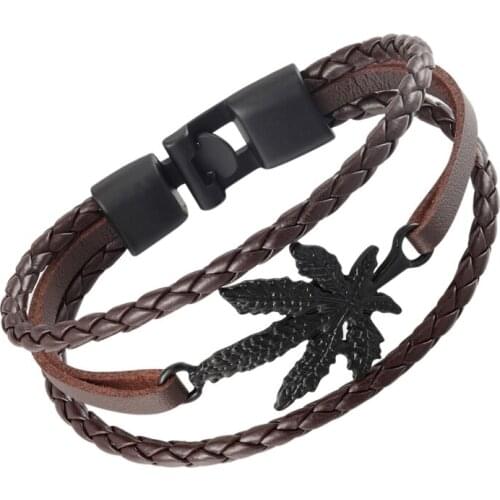 2019 New Punk Leaf Leather Bracelets For Men Women Bracelet Casual Vintage Unique Design Bangle Pulseras Fashion Jewelry Gifts