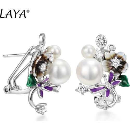 Laya 925 Sterling Silver High Quality Zircon Shell Pearl Natural Shell Flower Fashion Jewelry Earrings For Women 2021 Trend