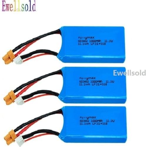 11.1V 1000mAh Lipo Battery For XK X450 FPV R/C Drone Spare Parts Accessories Replace Rechargeable Battery 1-3pcs
