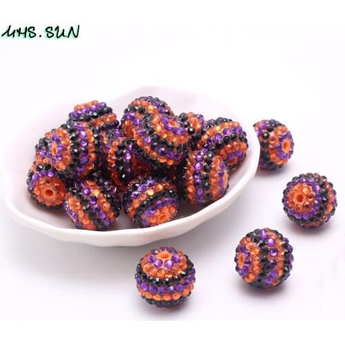 MHS.SUN 18/20/22MM Chunky Resin Loose Rhinestone Beads For Kids Jewelry 50PCS Orange/Purple/Black Ball Beads For Necklace Making