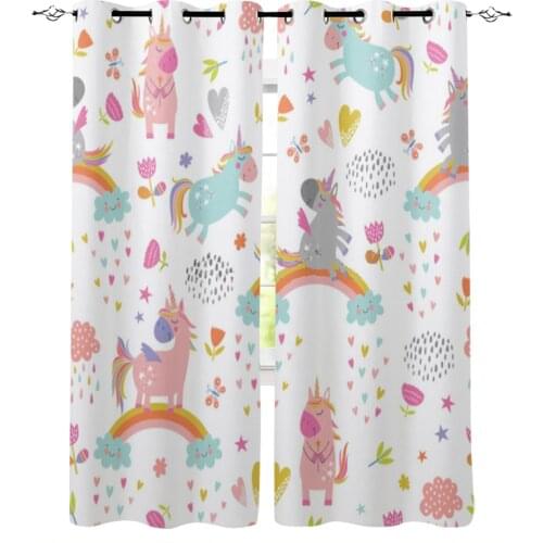 Cartoon Unicorn Rainbow Window Curtains for Living Room Luxury Kitchen Bedroom Drapes Home Decor Backdrop Curtain