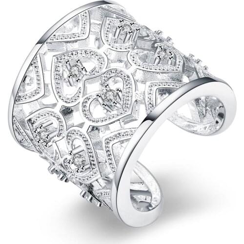Multi-heart Open Zircon Big Ring Silver plated color Rings For Women Jewelry jewellery Anel Anillos Aneis Bague Anelli Anillo