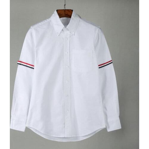 2021 Autumn Shirt For Men Oxford Embroidery Striped Fashion Cotton Casual Turn-Down Collar Pocket Long-sleeves Formal Business