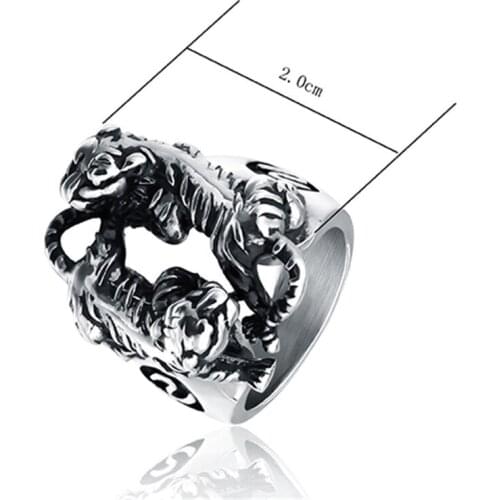 Punk Mens Boys Stainless Steel Double Tiger Play Fight Classical Design Ring Men Fashion Jewelry