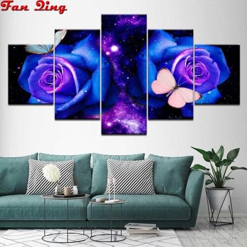 Diy Diamond painting cross stitch kits full square diamond mosaic blue rose butterfly rhinestones 5d diamond embroidery picture