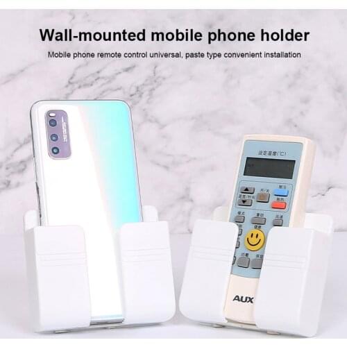 Phone Holder Wall Mounted Organizer Storage Box Remote Control Mounted Plug Cellphone Hanging Stand Bracket Hooks Charging Dock