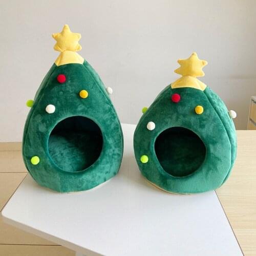 New Cute Christmas Tree Cat Nest Soft Dog Cat Bed House Xmas Tree Shape Pet Bed Mat Winter Warm Cats House Pet Tent