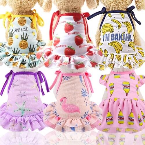 Dog Clothes,Small and Medium-sized Dogs Full-Cotton Dress T-shirts Couple Outfits,Cute Fruit Pattern Cat Dog Clothes Pet Skirt