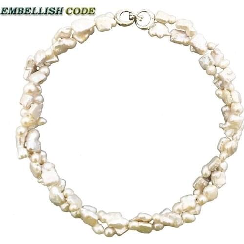 NEW kind twisted semi Baroque irregular stely Peanut square shape natural freshwater pearl necklace statement jewelry for women