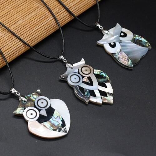 Natural Shell Alloy Necklace Owl-Shaped Brooch Pendant Leather Cord 2MM Charms For Elegant Women Love Romantic Gift