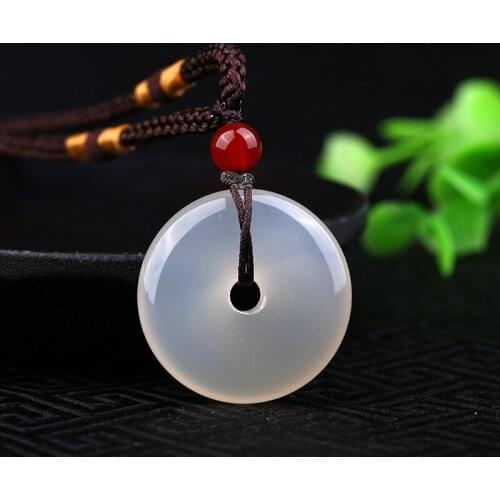 Natural ice agate safety clasp pendant pendant male and female lovers jade pendant white long sweater chain light