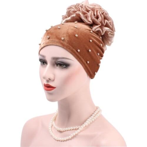 Women New Muslim Solid Turban Big Flowers Headband Cancer Chemo Hair Hats Beanie Ladies Elastic Headwear Covers Hair Accessories